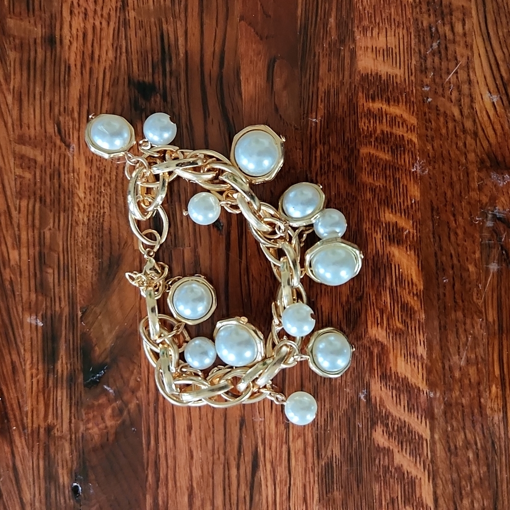 Goldtone Faux Pearl Bead Bracelet